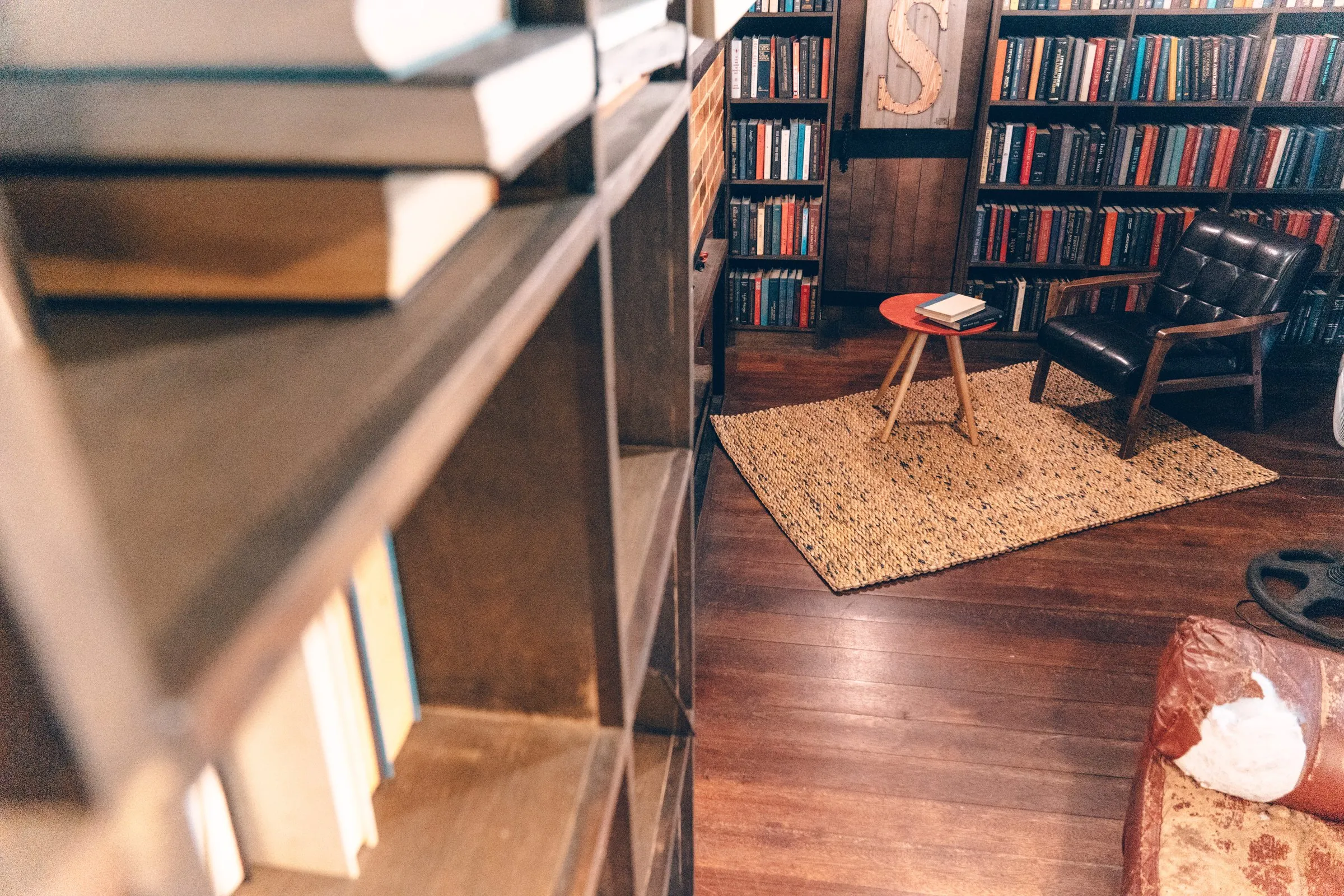 Abaca rug on a wooden floor in a library reading room
