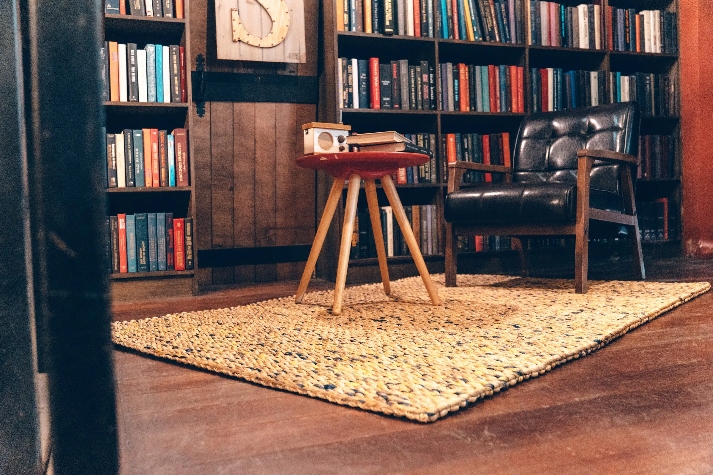 Abaca rug in a library